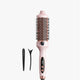 Pink hair styling tool with digital display on a white background
