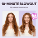 Black Blowout Boost Grande hair tool showing a before and after comparison of a woman's hair, featuring the text "10-Minute Blowout" and "Heats up sooo fast.”