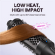 Black Blowout Boost Grande with text 'Low Heat, High Impact' and 'Wavy' branding.