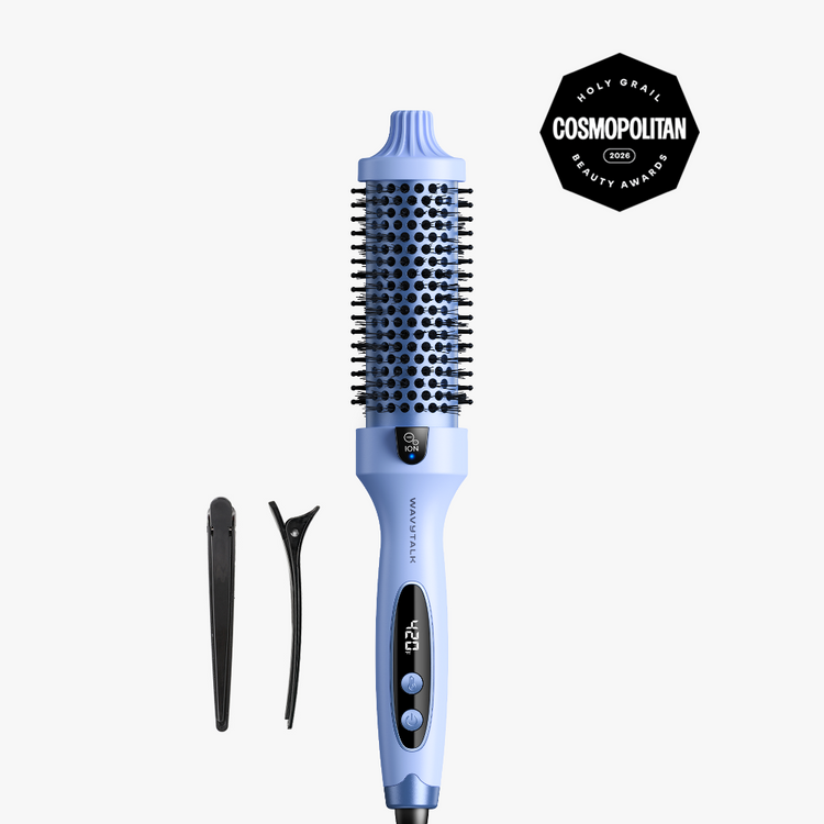 Hair styling tool with digital display and attachments on a white background, featuring 'Cosmopolitan Beauty Award' badge.