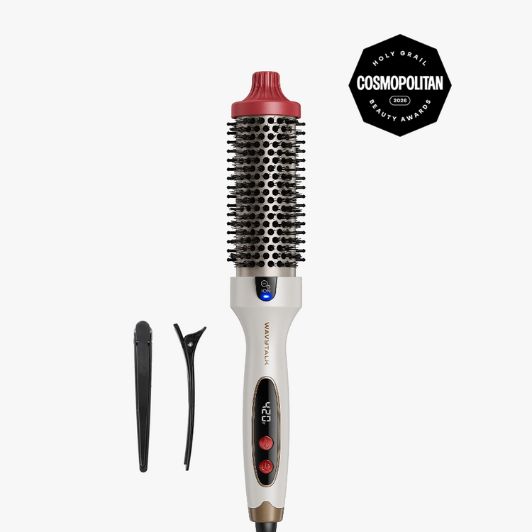 Hair styling tool with attachments on a white background, featuring the Cosmopolitan Beauty Award logo.