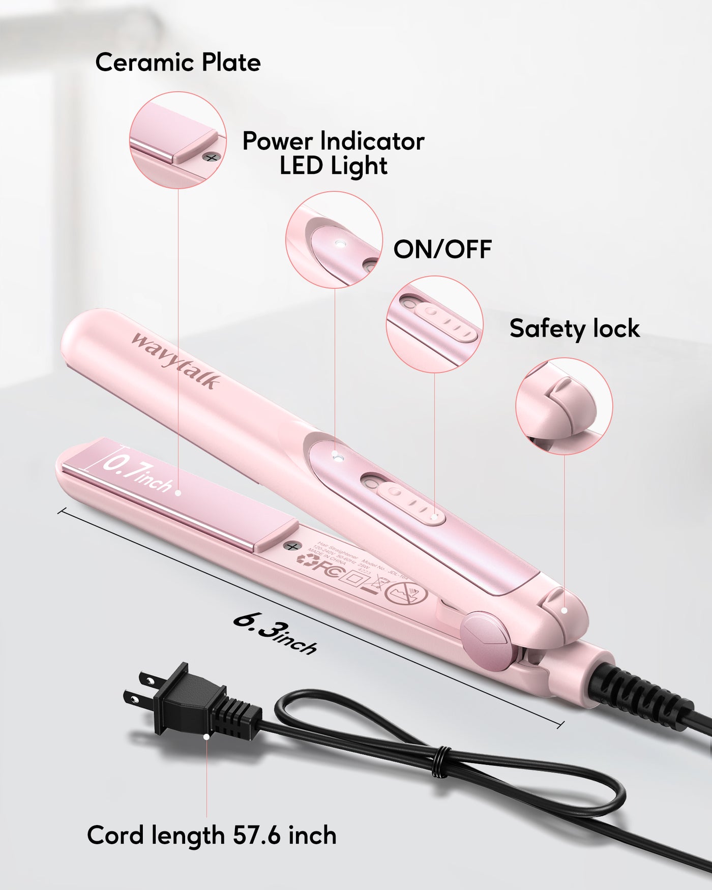 Elilier Mini Flat Iron 0.7 Inch, Ceramic Small Travel Hair Straightener for  Short Hair Curls Bangs, 3 Temperature Adjustable Small Flat Iron, Portable