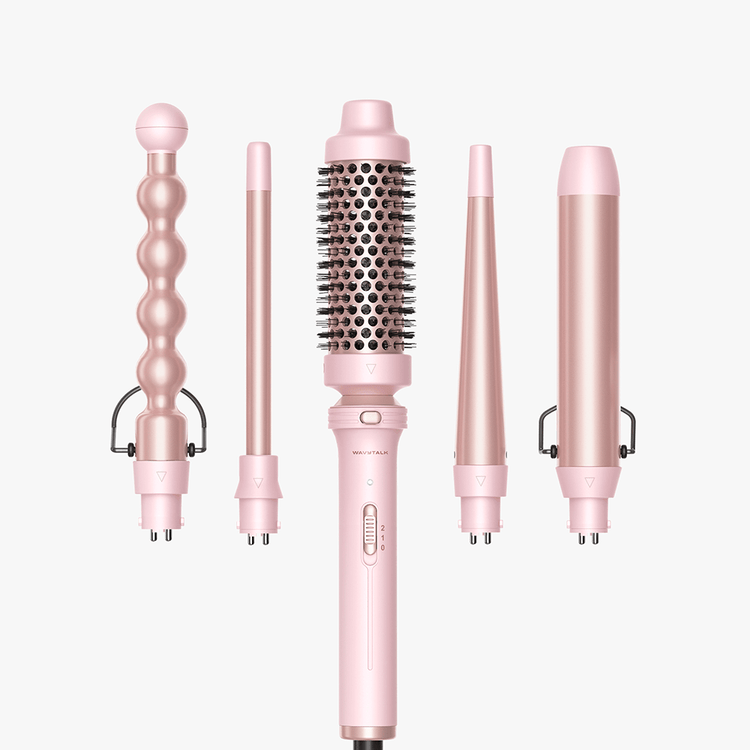 Pink Multi Curl 5-in-1 set with interchangeable attachments on a white background
