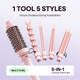 Pink Multi Curl 5-in-1 tools with multiple attachments on a light purple background