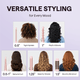 Pink Multi Curl 5-in-1 tools with different size settings and their effects on hair texture.