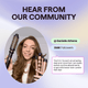 Woman holding Pink Multi Curl 5-in-1 tools with text overlay about community feedback and social media engagement.