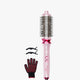 Pink hair styling tool with attachments on a white background