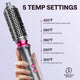 Grey Blowout Boost hair styling tool with temperature settings displayed on a light purple background