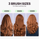 Pink hatwave Pro hair styling tool featuring three interchangeable hairbrush sizes and a before and after transformation, displayed on a clean white background.