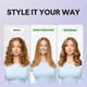 Gold Rose Sleek Sweep hair styling tool showing before and after styling options with the text "Style It Your Way" on a purple background.