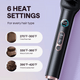 Gold Rose Sleek Sweep hair styling tool featuring a digital display and adjustable temperature settings on a light purple background.