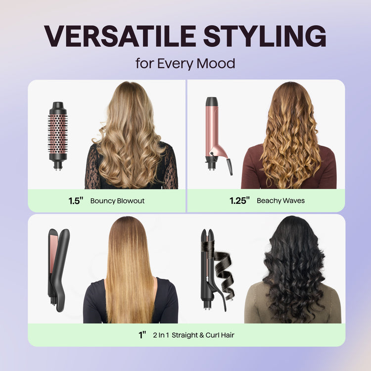 Wavytalk 3 in 1 Curling Wand Set with Heated Round Brush,Versatile Styling