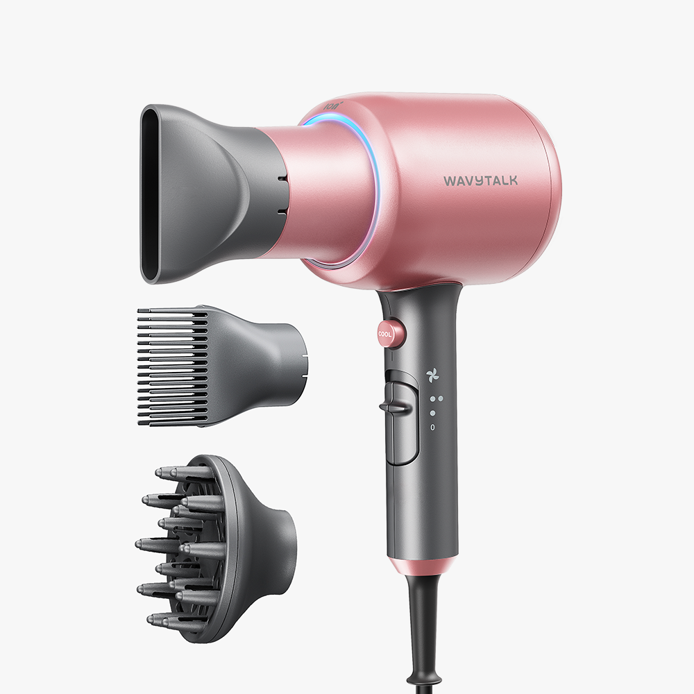 Wavytalk Blown Away Ionic Hair Dryer in rose gold with diffuser