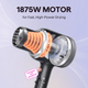 Gray Blown Away hair dryer with a powerful 1875W motor for professional drying, featured on a light purple background.
