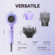Purple Blown Away with attachments and specifications on a light purple background