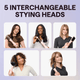 Five women using Pink Air Sculpt 5 In 1 with interchangeable heads on a light purple background.