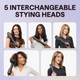 Five women holding a Rose Gold Air Sculpt 5 In 1 hair styling tool with interchangeable heads on a light purple background.