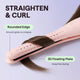 Pink Cool Curl Pencil hair straightening and curling tool with text highlighting features on a light purple background
