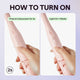 Instructions on how to turn on a pink Cool Curl Pencil with text overlay.