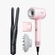 Pink Turblow Pro and black Cool Curl Pencil with attachments on a white background