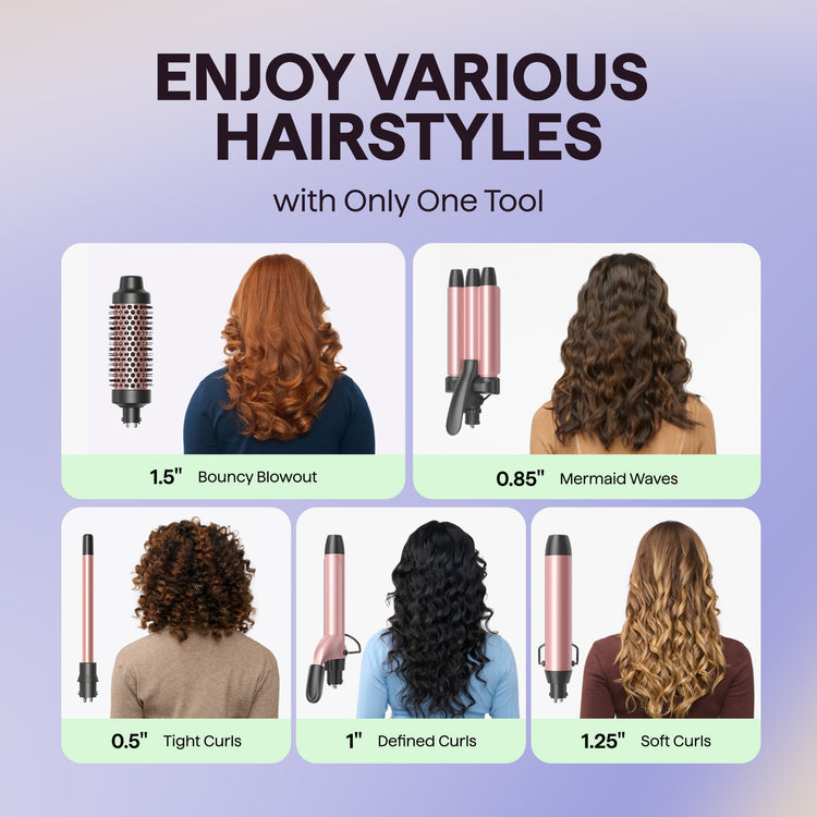 Wavytalk 5 in 1 Curling Wand Set, 0.5-1.25" Barrels& Thermal Brush& Crimper