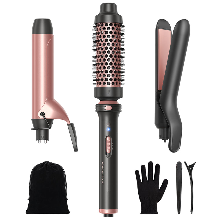 Wavytalk 3 in 1 Curling Wand Set with Heated Round Brush,Versatile Styling