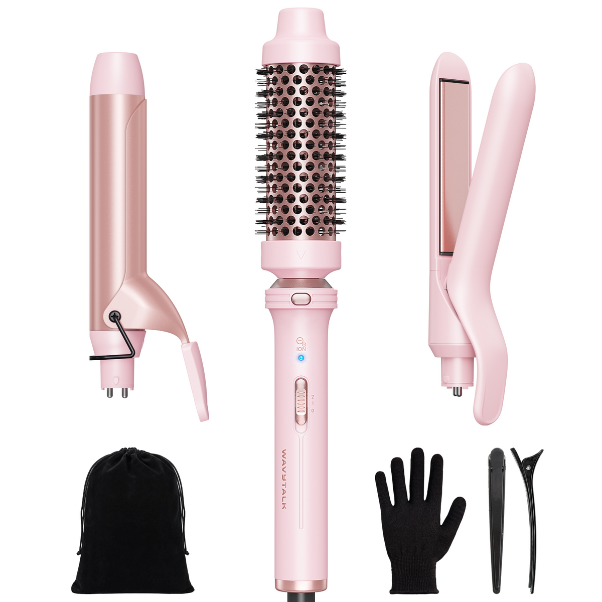 Wavytalk 3 in 1 Curling Wand Set with Heated Round Brush,Versatile Styling