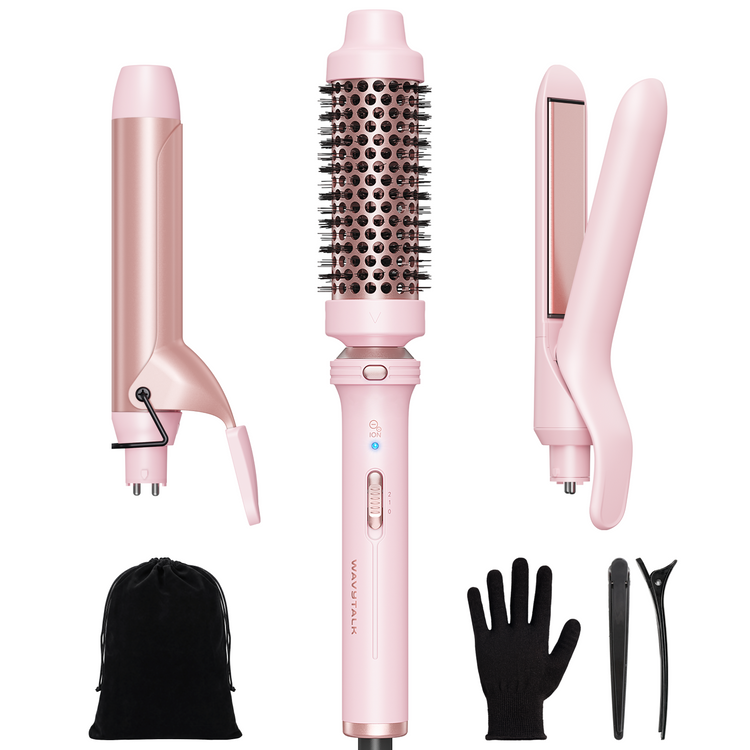 Wavytalk 3 in 1 Curling Wand Set with Heated Round Brush,Versatile Styling