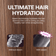 Steamline Pro hair straightening tool featuring advanced steam technology to hydrate hair while styling, presented on a brown hair background.