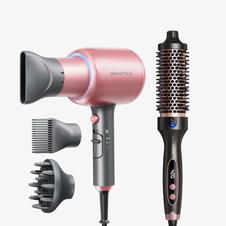 Rose Gold Blown Away and rose gold Blowout Boost display on a white background