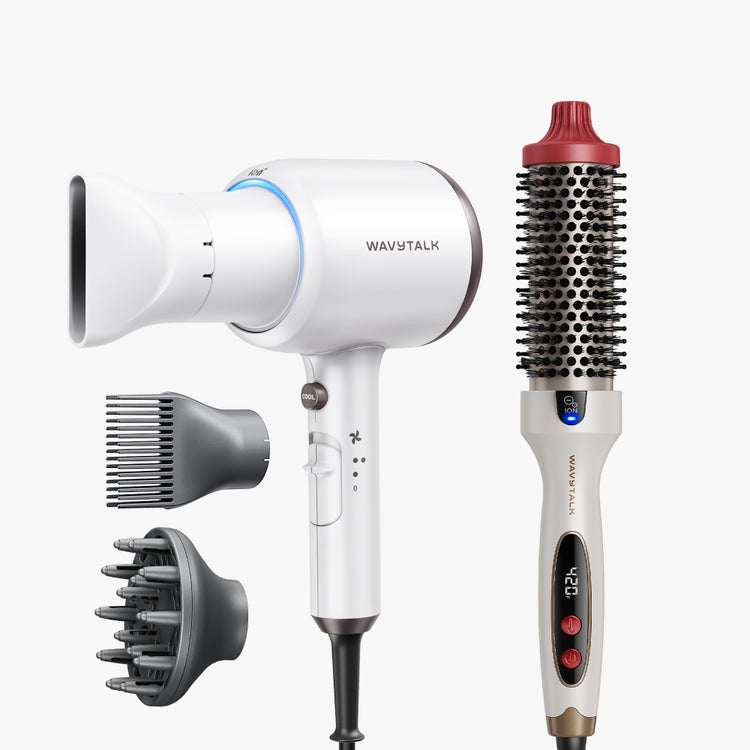White Blown Away and holiday LE Blowout Boost display on a white background