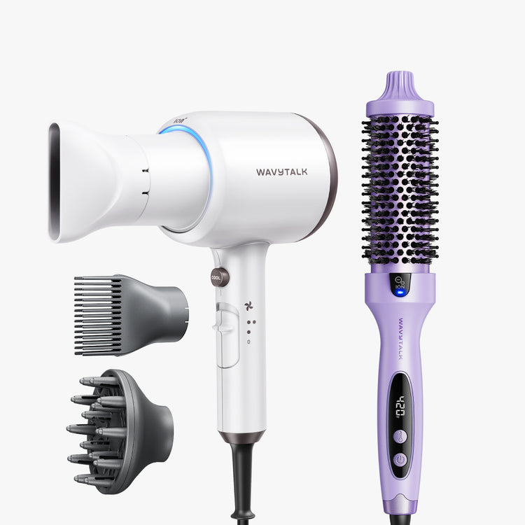White Blown Away and purple Blowout Boost display on a white background