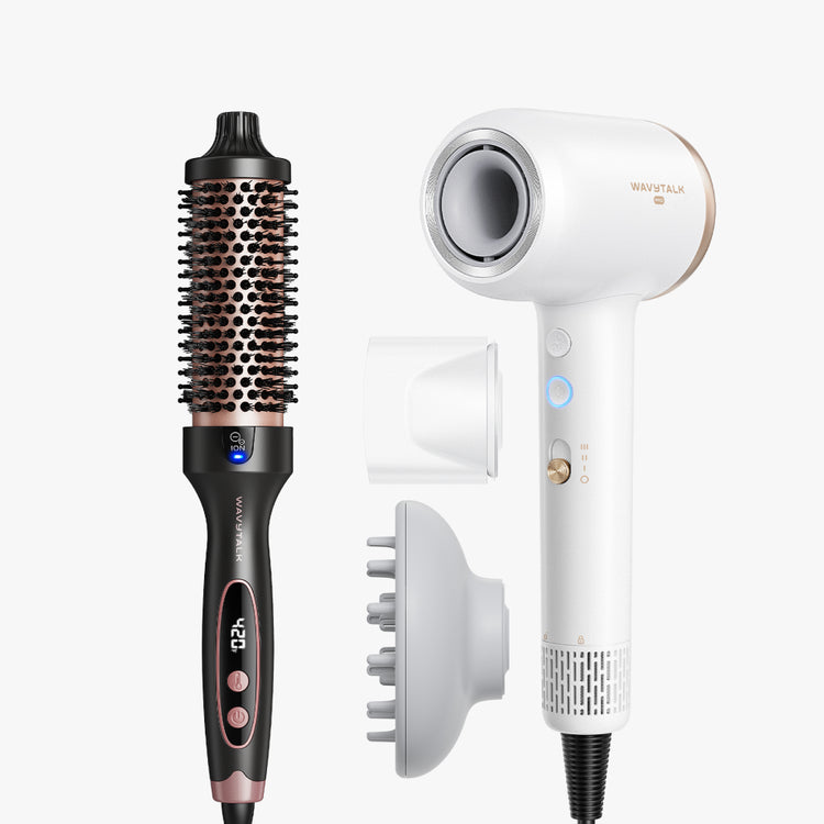 Rose gold Blowout Boost and white Turblow Pro display on a white background