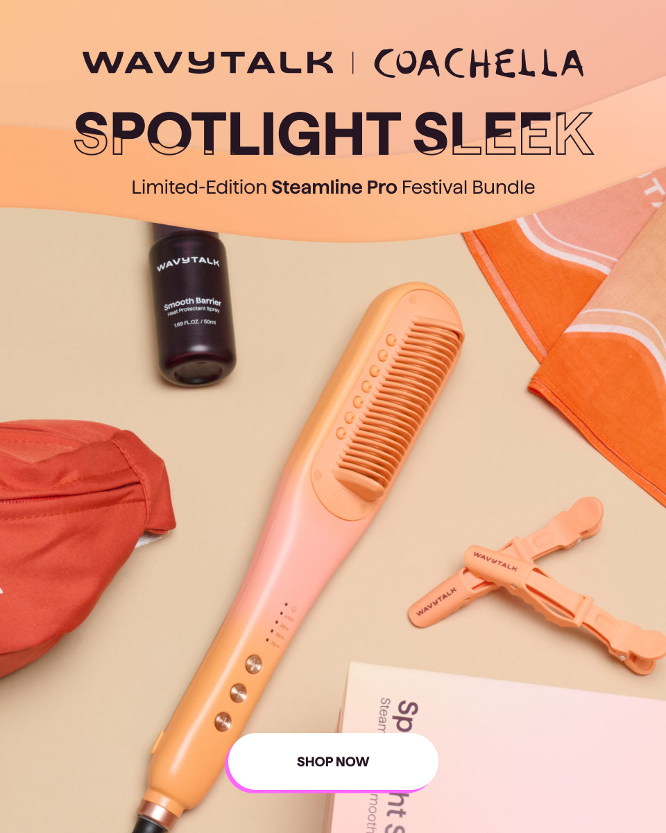 Wavytalk x Coachella Spotlight Sleek Campaign: Limited-Edition Steamline Pro Festival Bundle featuring a steamline pro and styling accessories