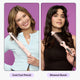 The two women are holding a Cool Curl Pencil and a Blowout Boost respectively, against different background colors.