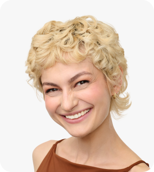 Woman with curly pixie hair 
