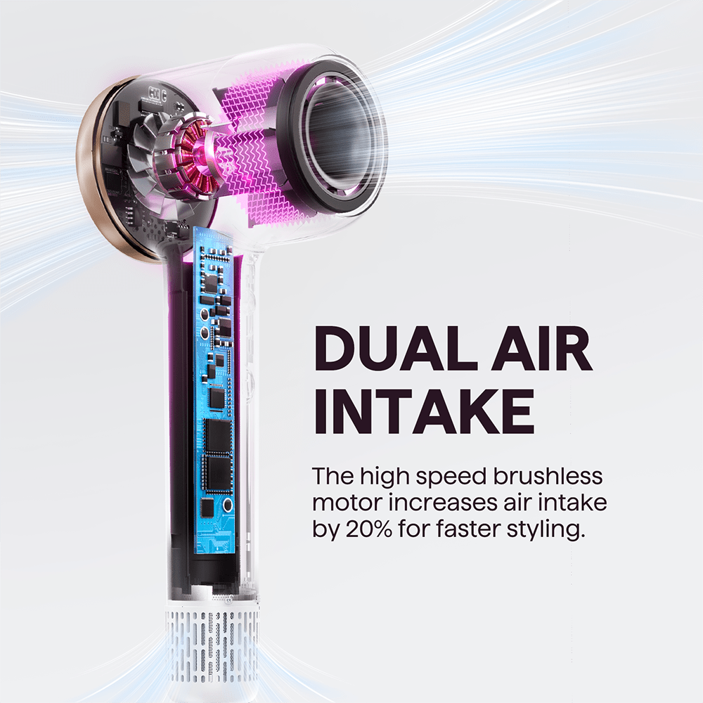 Turblow Pro hair dryer with dual air intake feature on a white background