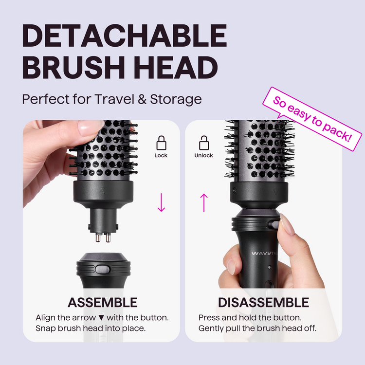 Wavytalk Thermal Brush 1.5" Detachable Heated Round Brush for Blowout Look