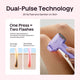 Purple handheld device with dual-pulse technology on a light background