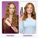 Two women using hair styling tools labeled 'Power Wave' and 'Smooth Barrier' on a split background.