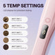 Pink Steam Sesh hair straightener with temperature settings displayed on a purple background