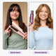 Two women holding hair care products with text labels 'Steam Sesh' and 'Smooth Barrier'.