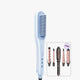 Blue hair styling tool with interchangeable attachments on a white background