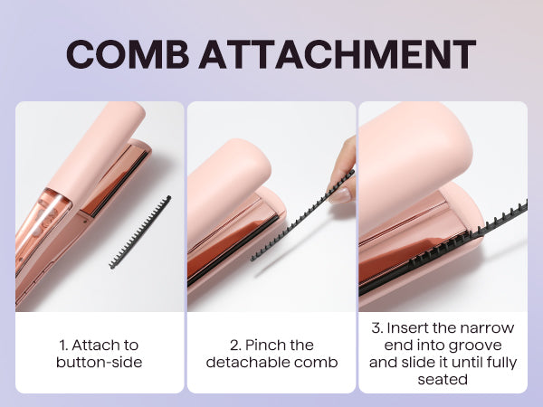 Instructions for using a comb attachment on a hair straightener.