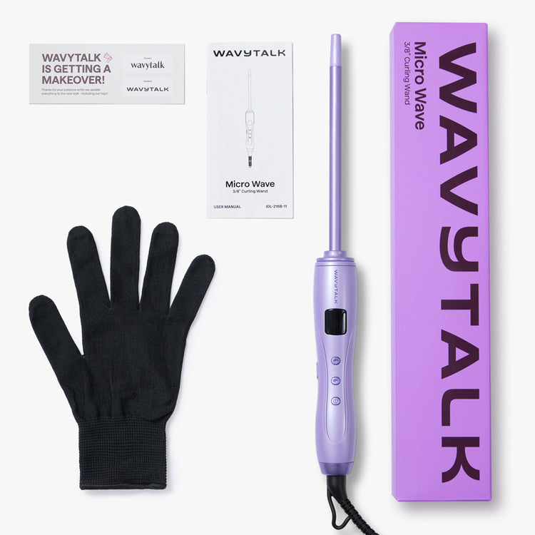 Purple WavyTalk Micro Wave with black glove and packaging on a white background