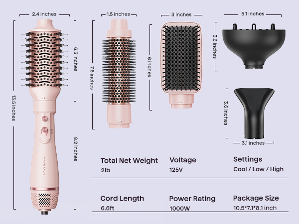Wavytalk Air Sculpt 5-in-1 hair styling tool with specifications on a light gray background