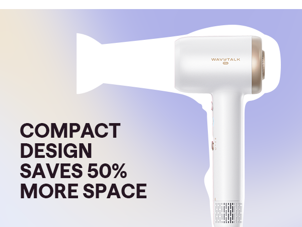 Wavytalk compact hair dryer in white with space-saving design