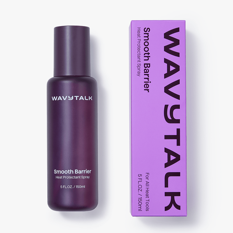 WavyTalk Smooth Barrier heat protectant spray bottle and packaging on a white background