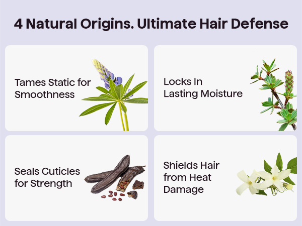 4 natural origins for ultimate hair defense - tames static, locks moisture, seals cuticles, shields from heat