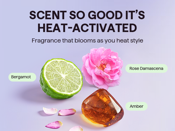 Heat-activated fragrance - bergamot, rose damascena, and amber scent blooms as you style